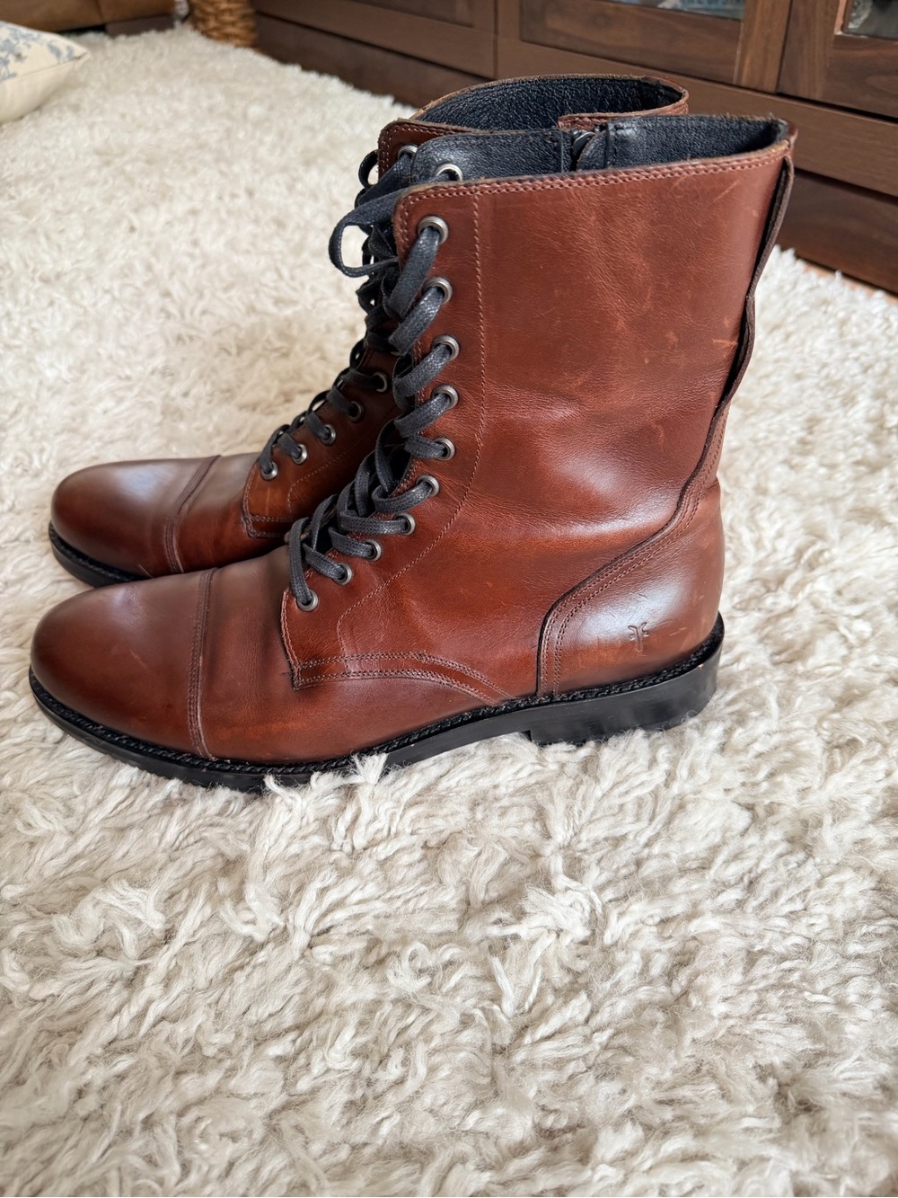 FRYE AND CO. Men's Cognac Leather Lace-Up Boots